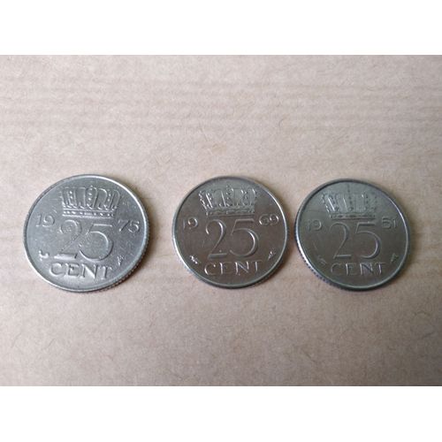 Lot De 3 Pièces De 25 Cents Néerlandaises Années 1950 /60 /70
