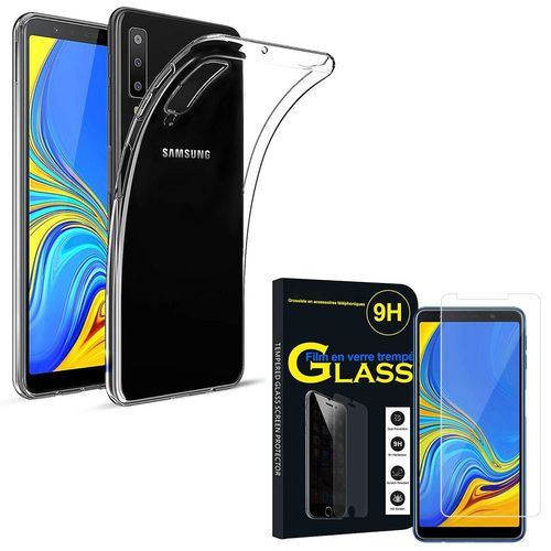 Coque Silicone Pour Samsung Galaxy A7 (2018) 6.0" Gel Ultraslim Et Ajustement Parfait - Transparent+ 1 Film Verre Trempé