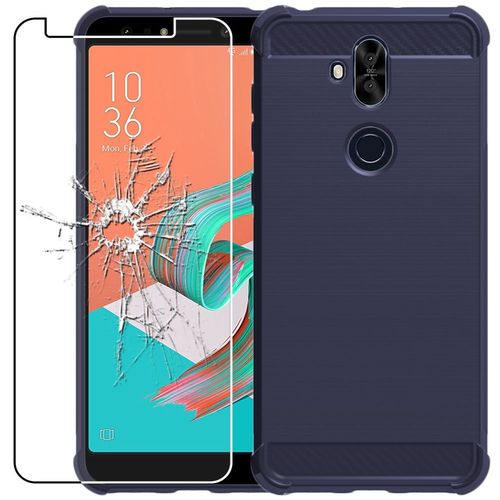 Ebeststar - Coque Asus Zenfone 5 Lite Zc600kl Housse Motif Fibre Carbone Luxe Tpu Premium, Bleu Foncé [Dimensions Precises Smartphone : 160.6 X 76.2 X 7.8mm, Écran 6.0''] [Nb: Lire Description]