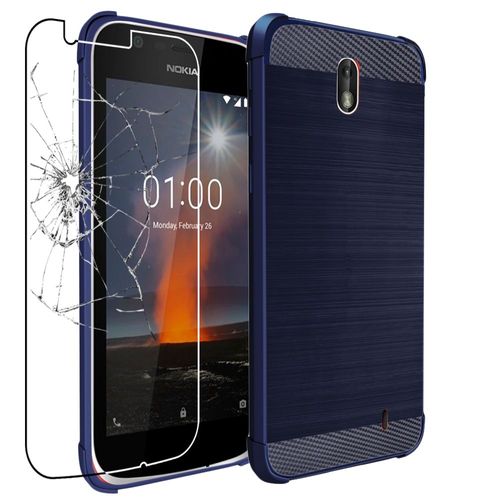 Ebeststar - Coque Nokia Nokia 1 Housse Motif Fibre Carbone Luxe Tpu Premium, Bleu Foncé [Dimensions Precises Smartphone : 133.6 X 67.8 X 9.5mm, Écran 4.5'']
