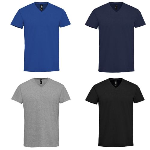 Lot 4 T-Shirts Col V Manches Courtes Homme - Noir - Gris - Bleu Marine - Bleu Roi