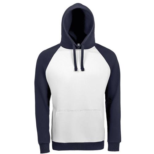 Sweat Shirt ? Capuche Poche Kangourou Unisexe - 02998 - Blanc Et Navy - Bicolore