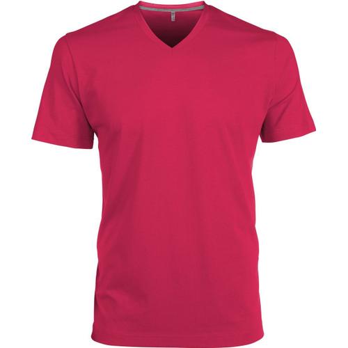 T-Shirt Manches Courtes Col V - K357 - Rose Fuchsia - Homme