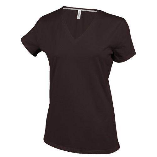T-Shirt Manches Courtes Col V - K381 - Marron Chocolat - Femme