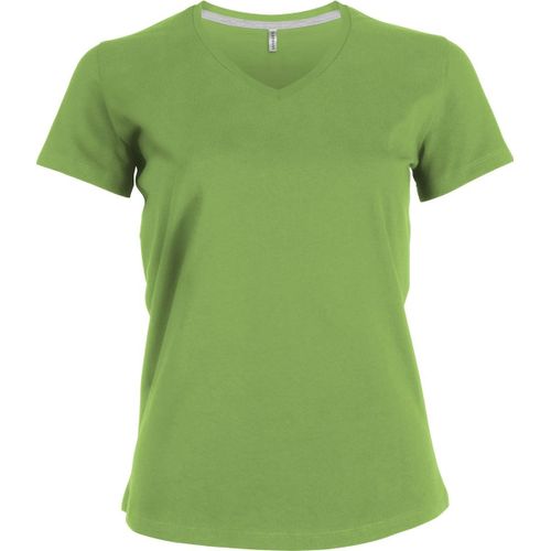 T-Shirt Manches Courtes Col V - K381 - Vert Lime - Femme