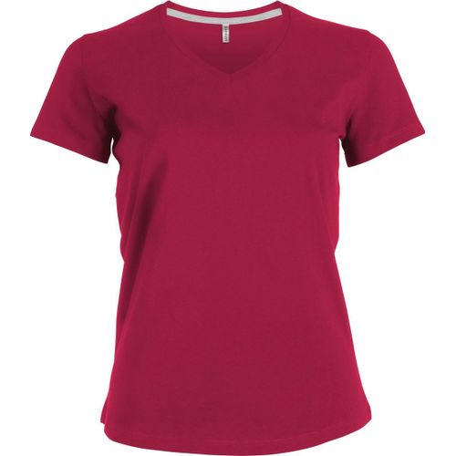 T-Shirt Manches Courtes Col V - K381 - Rose Fuchsia - Femme