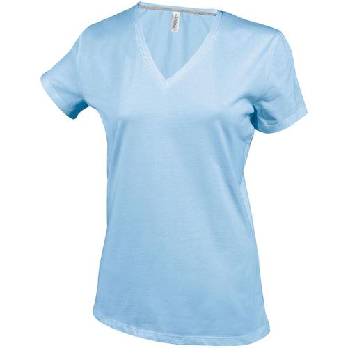 T-Shirt Manches Courtes Col V - K381 - Bleu Ciel - Femme