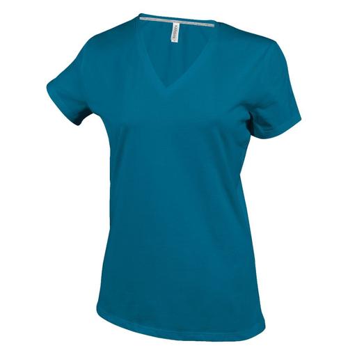 T-Shirt Manches Courtes Col V - K381 - Bleu Tropical - Femme