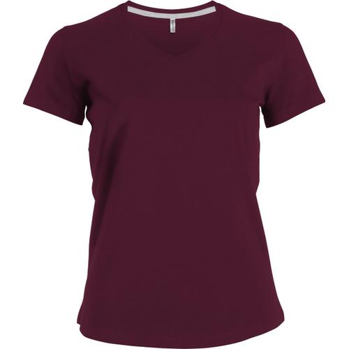 T-Shirt Manches Courtes Col V - K381 - Rouge Bordeau - Femme