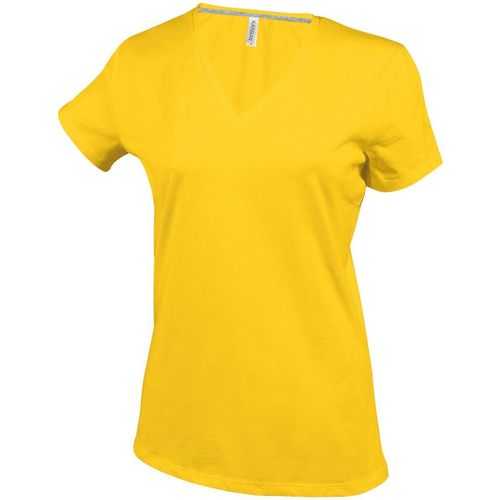 T-Shirt Manches Courtes Col V - K381 - Jaune - Femme
