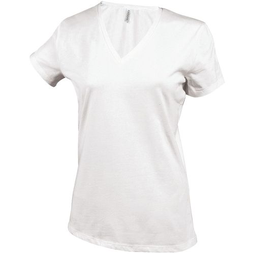 T-Shirt Manches Courtes Col V - K381 - Blanc - Femme