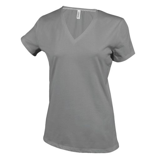 T-Shirt Manches Courtes Col V - K381 - Gris Chin? Clair - Femme
