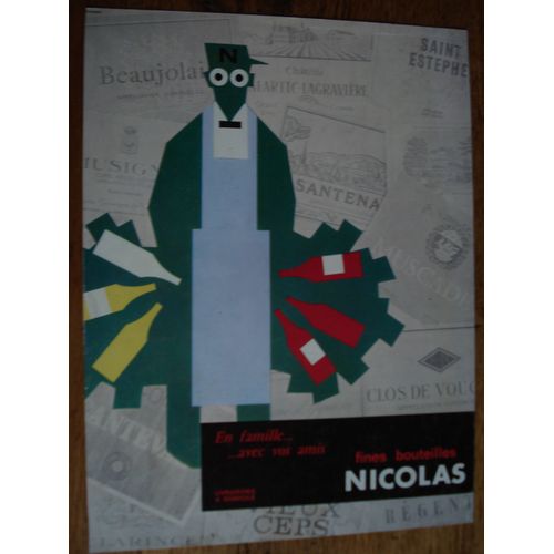 Publicité Années 1950/1960 Vins Nicolas Fines Bouteilles Illustrateur Draeger