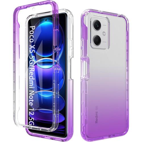 Coque En Tpu Clair Pour Xiaomi Poco X5 5g/Redmi Note 12 5g Avec Angles Choc Amortissant, Etui Protection Anti-Poussière Avec Pare-Chocs Pc Et Protecteur D'écran, Mauve