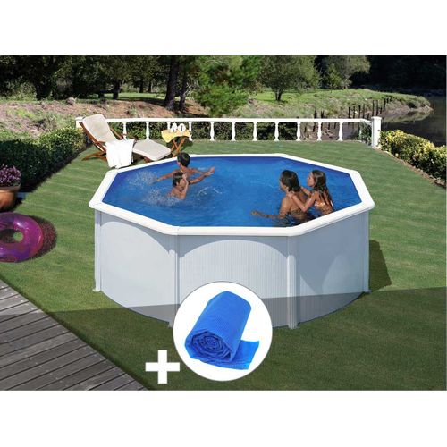 Kit piscine acier blanc Gré Fidji ronde 3,20 x 1,22 m + Bâche à bulles