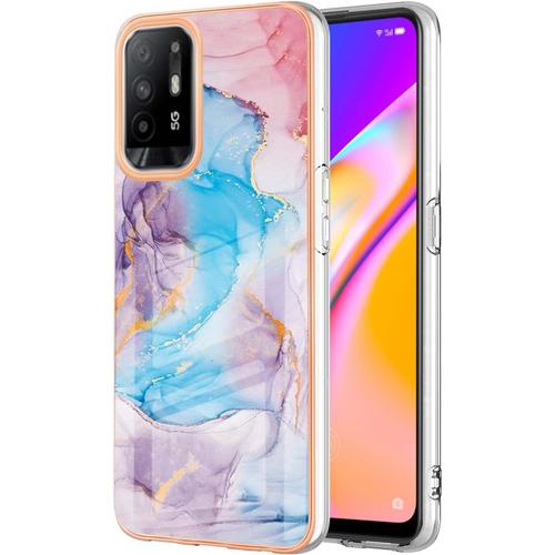 Coque Pour Oppo A95 5g/Oppo A94 5g Téléphone Portable Avec Motif De Marbre Électrolytique Coque Ultra Fine En Silicone Coque Antidérapante Et Antichoc Case Bleu Marbré