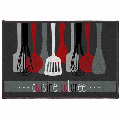 Tapis Déco Rectangle - Ustensiles De Cuisine - 40 X 60 Cm - Noir Noir