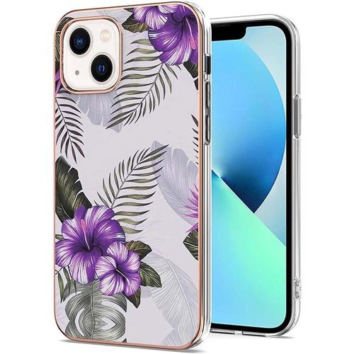 Coque Pour Iphone 13 Mini 5.4 Ultra Mince Élégant En Silicone Souple Motifs Colorés Coque Brillante Antichoc Tpu Gel Etui Résistant Pour Iphone 13 Mini 5.4 Fleur Mauve