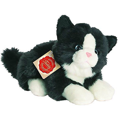 Black White Cat Lying. Plush Soft Toy By Teddy Hermann. 20cm. 906896