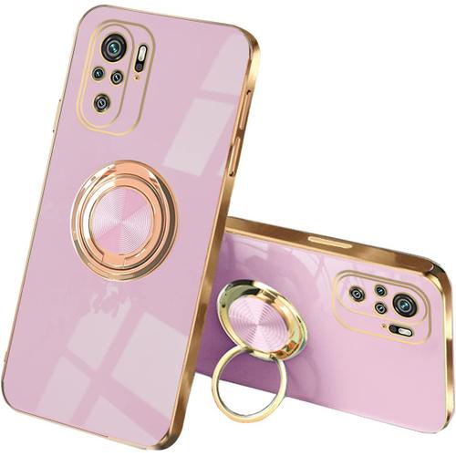 Coque Pour Xiaomi Redmi Note 10 Étui Redmi Note 10s Silicone Placage Antichoc Case 360° Métal Ring Kickstand Protection Magnétique Pour Voiture Violet Redmi Note 10 10s