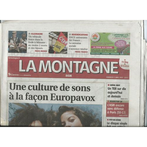 Journal La Montagne Centre France Riom Du 8 Avril 2018, Inclus Article Photo Europavox, Ibeyi, Etienne Daho, Makeba, Orelsan. Marie Ange Nardi 2018