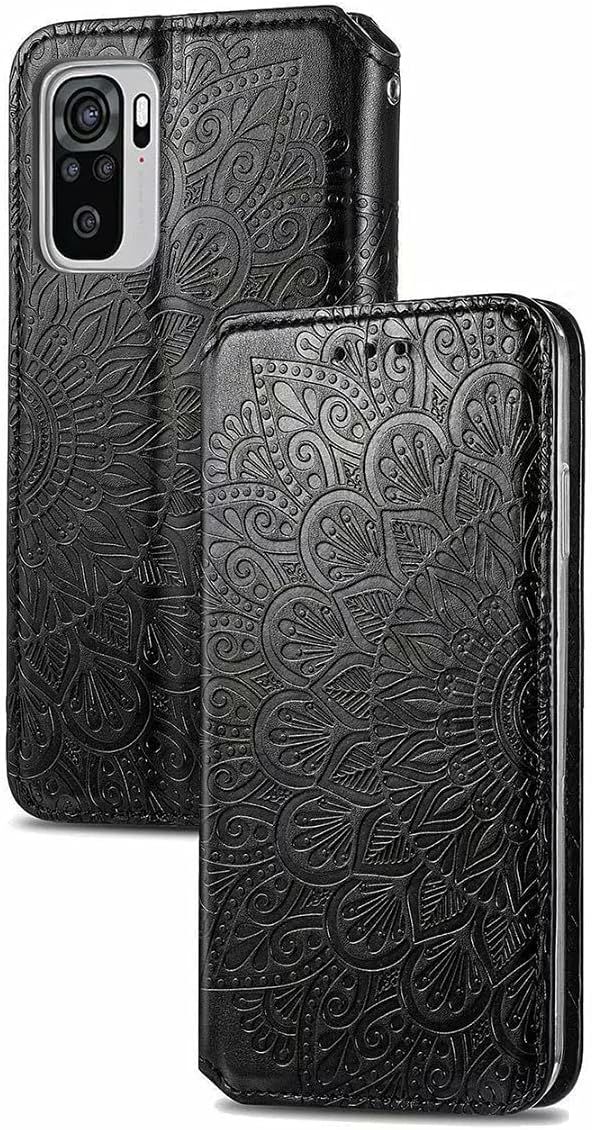 Housse Pour Telephone Xiaomi Redmi Note 10 4g Redmi Note 10s Etui Premium Pu+Tpu Motif En Relief Retourner Cuir Coque Anti Chute Portefeuille Protection Case Cover Noir