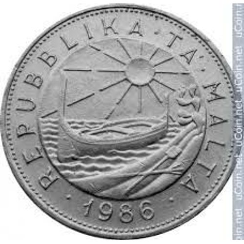 Malte - Malta = Pièce De 5 Cent, Année 1986, En Nickel - Bateau Soleil Crabe