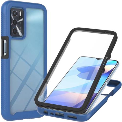 Coque Pour Oppo A16 Case,Solide Robuste Bumper Protection Complète 360 Degrés Housse Integrale Etui Anti-Chocs Anti-Rayures Bumper Protecteur D'écran Intégré Coque-Bleu