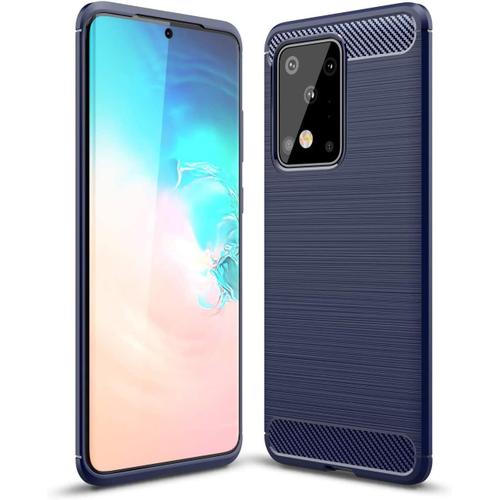 Coque Compatible Avec Samsung Galaxy S20 Ultra Fibre De Carbone Coque Galaxy S20 Ultra Antichoc Coque Galaxy S20 Ultra Fibre De Carbone Protection Premium Silicone Bleu