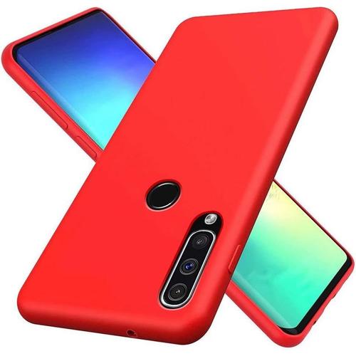 Compatible Avec Les Coque Huawei P Smart 2019 Silicone Liquide Gel Étui+1*Protecteur D'écran Anti-Choc Housse Protection Avec Soft Microfiber Cloth Lining Cushion-Rouge