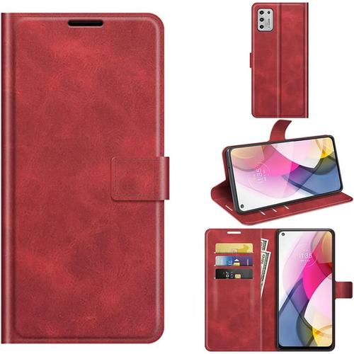 Étui Pour Motorola Moto G Stylus 2021 6 8 Pouces Pu Cuir Housse Flip Coque Avec Built Stand Et Boucle Carrée Magnétique Fermeture Portefeuille Shell De Protection Rouge