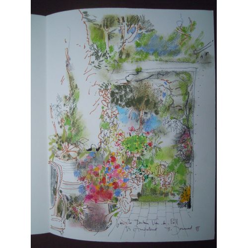 Art Monique Journaud Artiste Peintre De 1935 Prix De Rome 1962 Chaplain Midy. Jardin De Fleurs - Aquarelle Sur Papier Signé +Envoi Autographe Dédicace Manuscrite Paquebot France Brenan Crystal Harmony