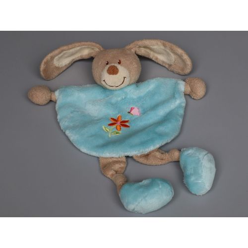 Doudou Lapin Plat Bleu Papillon Fleur Tex