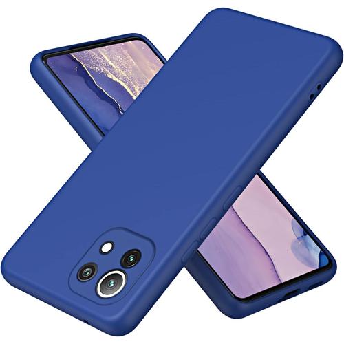Coque Pour Xiaomi Mi 11 Lite 4g/5g/5g Ne Liquid Silicone Case, Étui Coque De Téléphone En Silicone Antichoc Épaissi Avec Doublure En Microfibre Housse Protection - Bleu