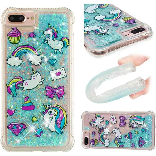 Compatible Avec Coque Iphone 6 Plus/7 Plus/8 Plus Glitter Sables Mouvant Étui Transparente Souple Silicone Tpu Quatre Coins Anti-Chute Housse Protection-Cheval Messager