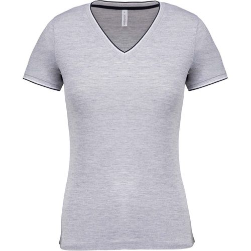 T-Shirt Manches Courtes Coton Piqu? Col V K394 - Gris Chin? - Femme