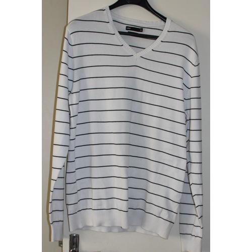 Pull Celio Coton Blanc Rayé Noir