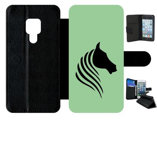 Etui A Rabat - Cheval Fond Vert - Compatible Avec Huawei Mate 20 - Simili-Cuir - Bord Noir