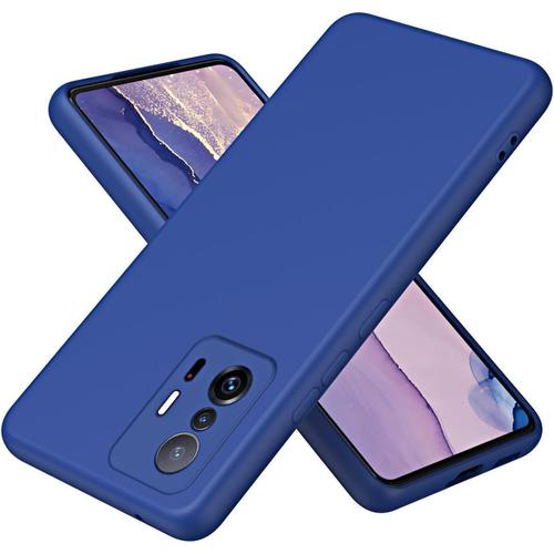 Coque Pour Xiaomi 11t Pro 5g/Xiaomi 11t 5g, Étui En Liquid Silicone Case Antichoc Housse Avec Doublure En Microfibre Ultra Fine Cover Tpu Bumper Double Protection Bleu