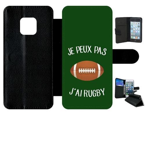 Etui A Rabat - Je Peux Pas J Ai Rugby Ballon Fond Vert - Compatible Avec Huawei Mate 20 Pro - Plastique - Bord Noir