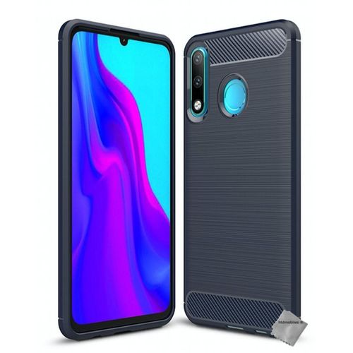 Housse Etui Coque Silicone Gel Carbone Pour Huawei P30 Lite + Film Ecran - Bleu Fonce