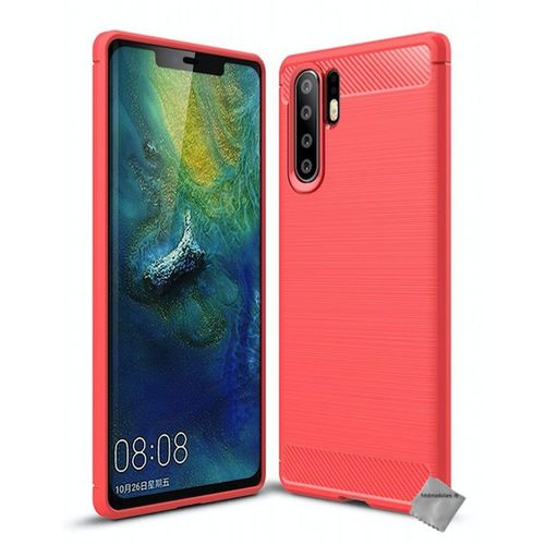 Housse Etui Coque Silicone Gel Carbone Pour Huawei P30 Pro + Verre Trempe - Rouge