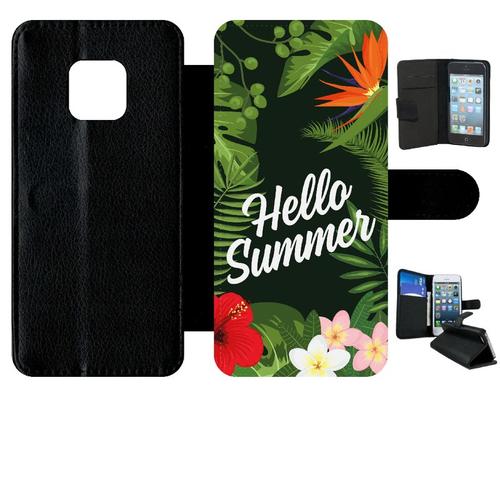 Etui A Rabat - Hello Summer Tropical Fond Vert - Compatible Avec Huawei Mate 20 Pro - Plastique - Bord Noir