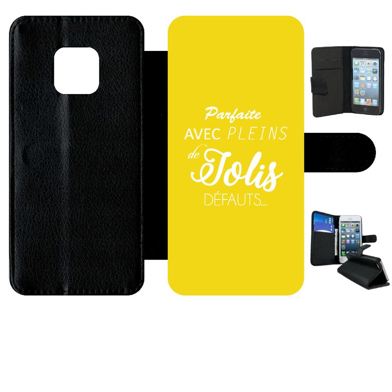 Etui A Rabat - Parfaite Avec Pleins De Jolis Defauts Fond Jaune - Compatible Avec Huawei Mate 20 Pro - Simili-Cuir - Bord Noir