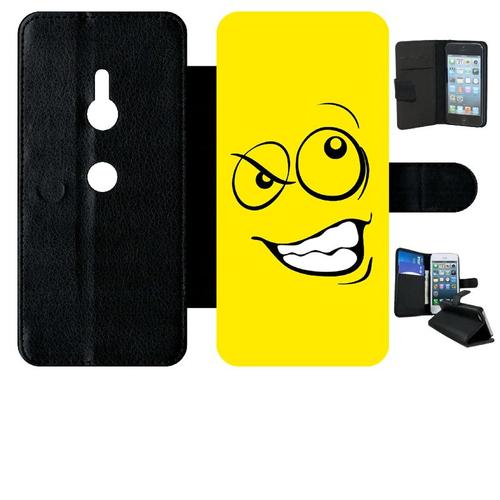 Etui A Rabat - Smiley Énervé Jaune - Compatible Avec Sony Xperia Xz3 - Plastique - Bord Noir