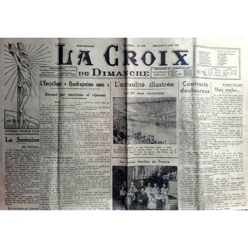 1936 : Lot De 7 Vieux Journaux Catholiques "La Croix Du Dimanche" (George V, J.O Berlin, Guerre Espagne, Pie Xi...)