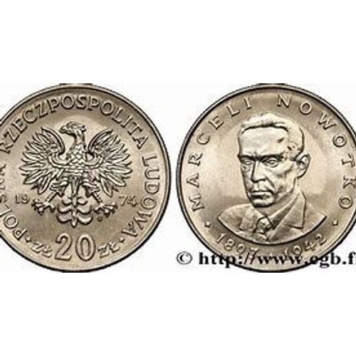 Pologne = Pièce De Monnaie De 20 Zlotych, Année 1974, Commémorative , Marceli Nowotko, En Nickel