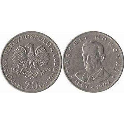 Pologne = Pièce De Monnaie De 20 Zlotych, Année 1976, Commémorative , Marceli Nowotko, En Nickel