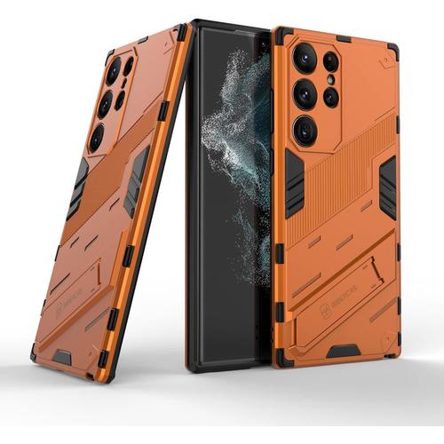 Coque Pour Samsung Galaxy S23 Ultra 5g Avec Support Invisible Qualité Militaire Anti-Chute Protection Fonction De Support De Voiture Magnétique Étui Pc Et Tpu, Orange