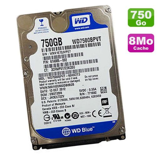 Disque Dur 750Go SATA 2.5 WD WD7500BPVT-60HXZT3 614985-002 Scorpio Blue